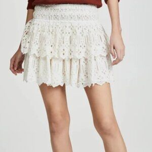 NWT Free People White Eyelet Tiered Cotton Miniskirt